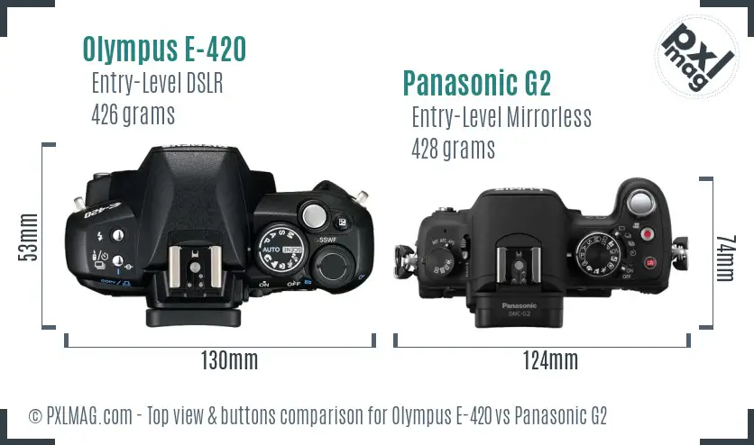 Olympus E-420 vs Panasonic G2 top view buttons comparison