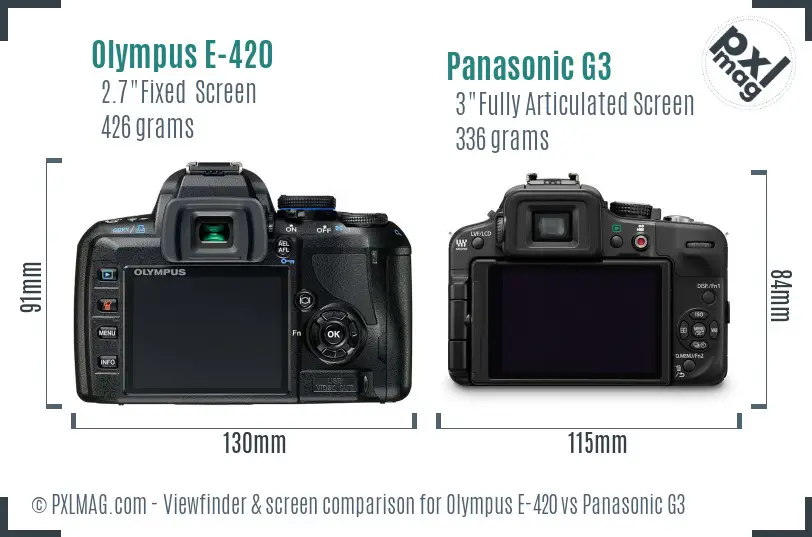 Olympus E-420 vs Panasonic G3 Screen and Viewfinder comparison