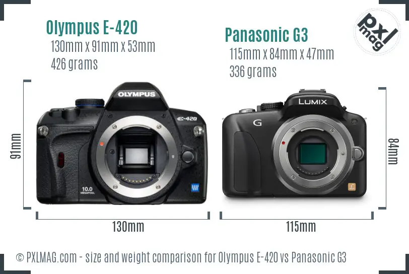 Olympus E-420 vs Panasonic G3 size comparison