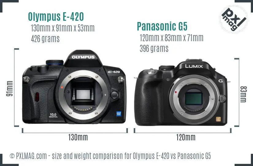 Olympus E-420 vs Panasonic G5 size comparison