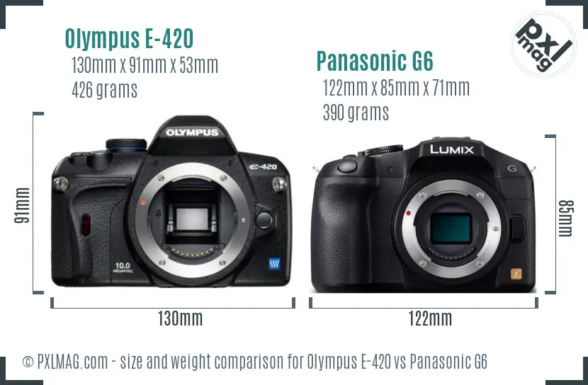 Olympus E-420 vs Panasonic G6 size comparison