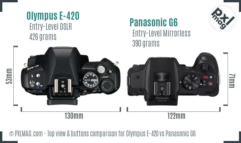 Olympus E-420 vs Panasonic G6 top view buttons comparison