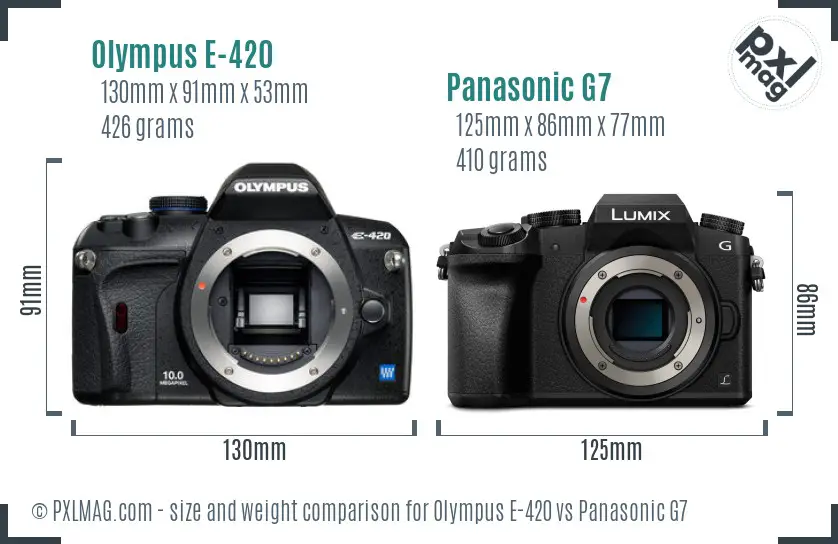 Olympus E-420 vs Panasonic G7 size comparison
