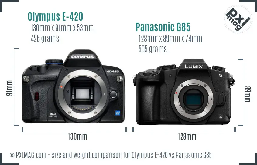 Olympus E-420 vs Panasonic G85 size comparison