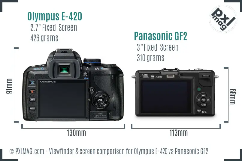 Olympus E-420 vs Panasonic GF2 Screen and Viewfinder comparison