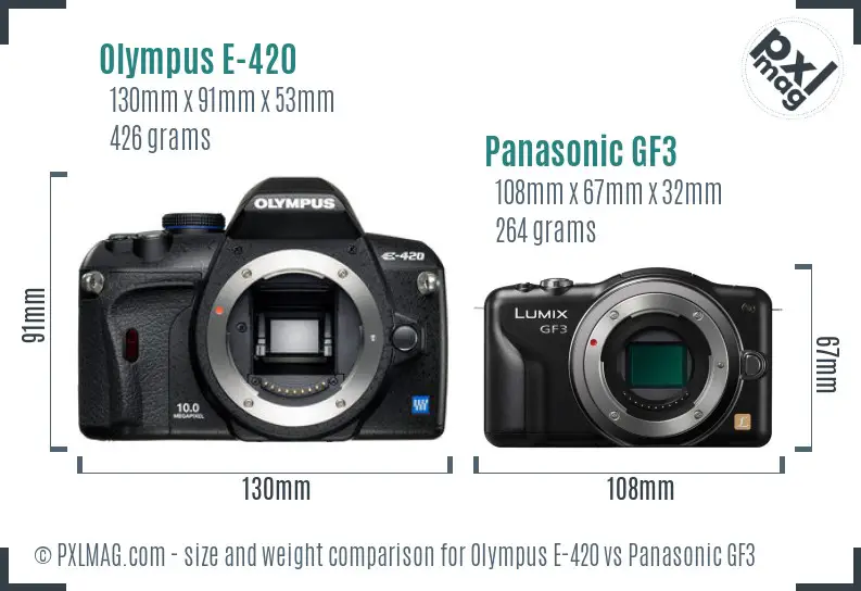 Olympus E-420 vs Panasonic GF3 size comparison