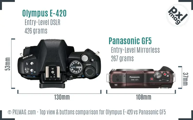 Olympus E-420 vs Panasonic GF5 top view buttons comparison
