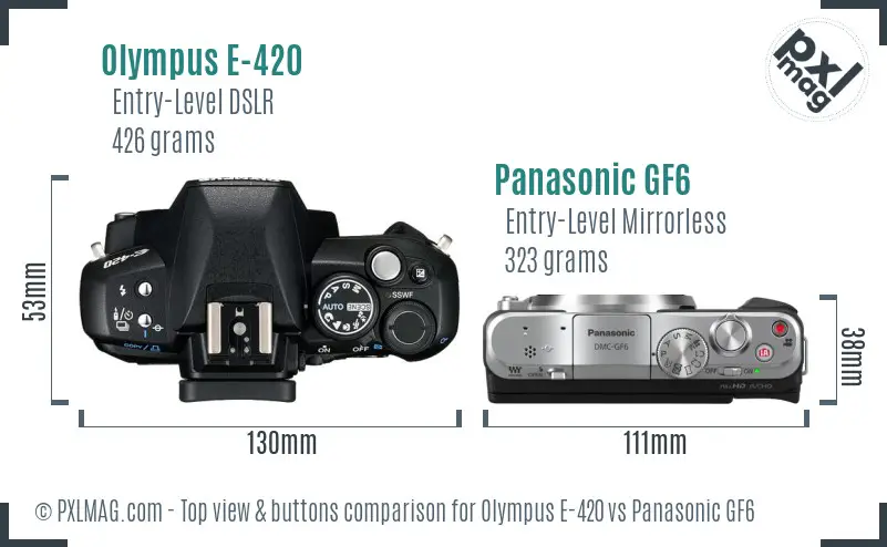Olympus E-420 vs Panasonic GF6 top view buttons comparison