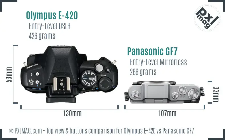 Olympus E-420 vs Panasonic GF7 top view buttons comparison