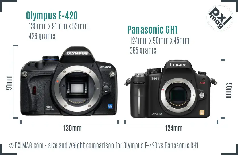 Olympus E-420 vs Panasonic GH1 size comparison