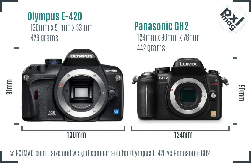 Olympus E-420 vs Panasonic GH2 size comparison