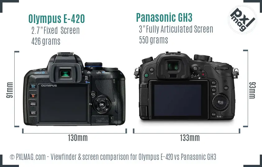 Olympus E-420 vs Panasonic GH3 Screen and Viewfinder comparison