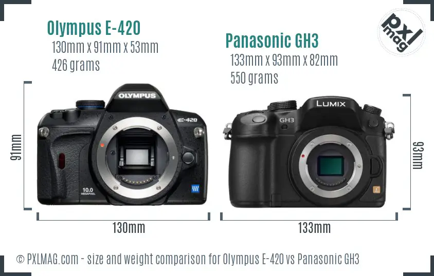 Olympus E-420 vs Panasonic GH3 size comparison