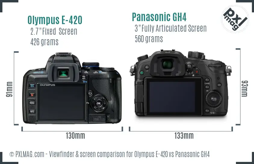 Olympus E-420 vs Panasonic GH4 Screen and Viewfinder comparison