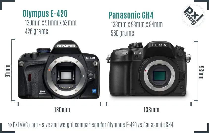 Olympus E-420 vs Panasonic GH4 size comparison