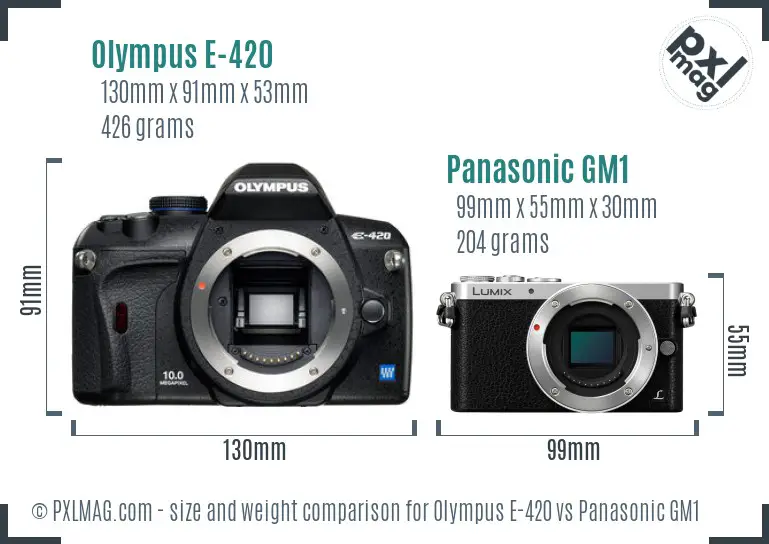 Olympus E-420 vs Panasonic GM1 size comparison