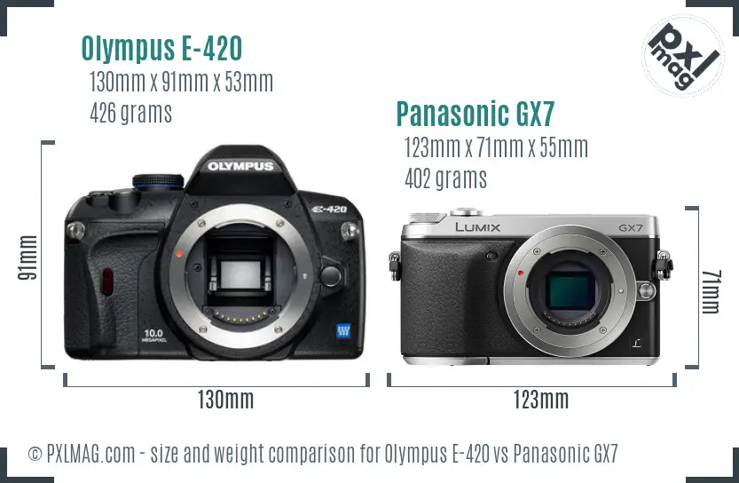 Olympus E-420 vs Panasonic GX7 size comparison