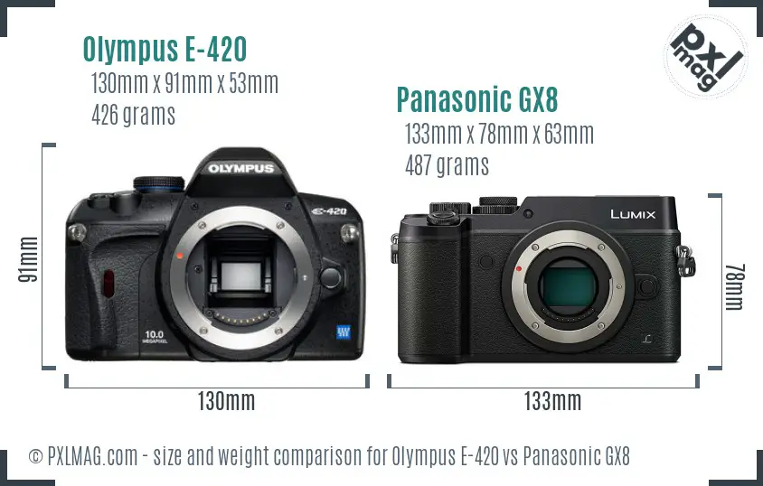 Olympus E-420 vs Panasonic GX8 size comparison Olympus E-420 vs Panasonic GX8 size comparison