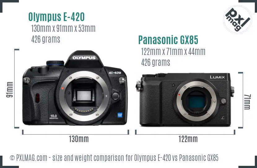 Olympus E-420 vs Panasonic GX85 size comparison