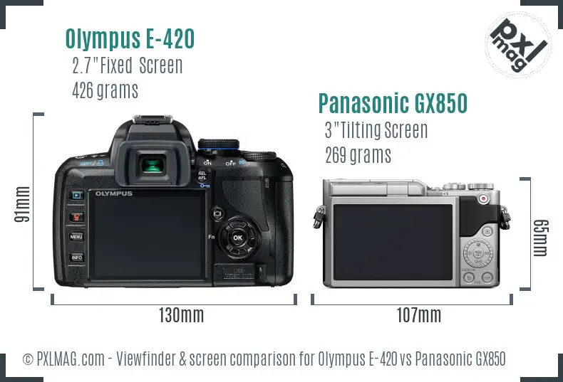 Olympus E-420 vs Panasonic GX850 Screen and Viewfinder comparison