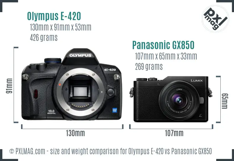 Olympus E-420 vs Panasonic GX850 size comparison