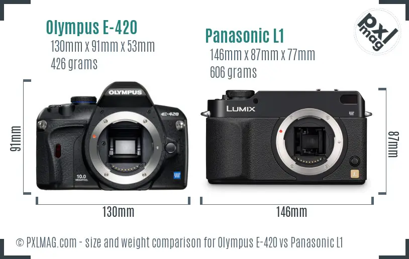 Olympus E-420 vs Panasonic L1 size comparison