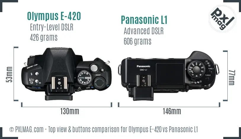 Olympus E-420 vs Panasonic L1 top view buttons comparison