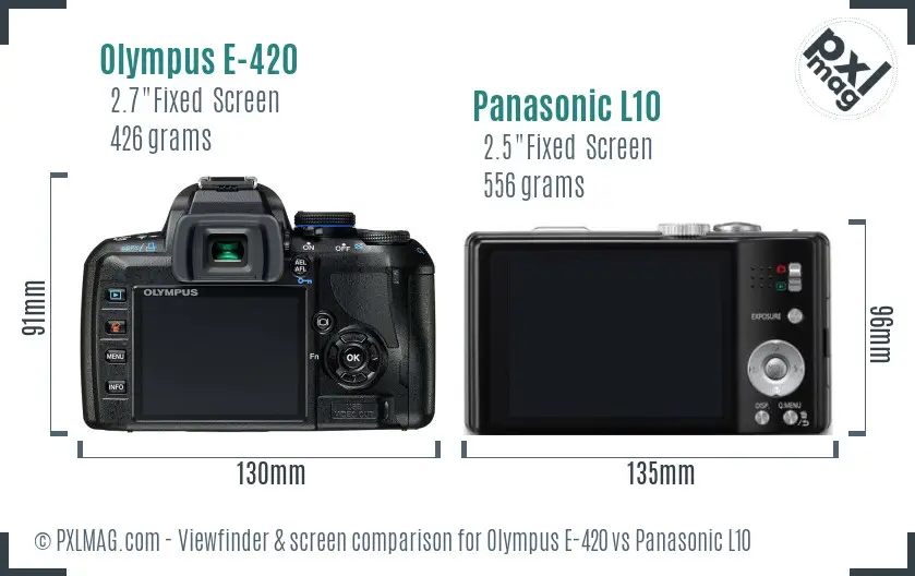 Olympus E-420 vs Panasonic L10 Screen and Viewfinder comparison