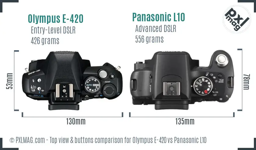 Olympus E-420 vs Panasonic L10 top view buttons comparison