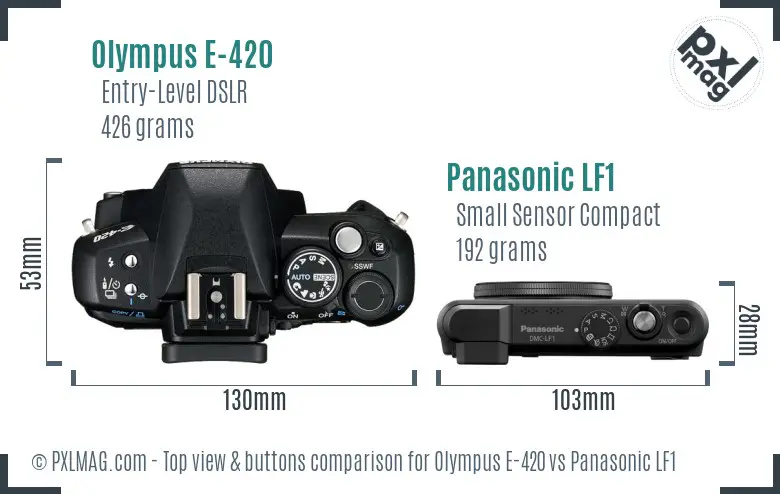 Olympus E-420 vs Panasonic LF1 top view buttons comparison