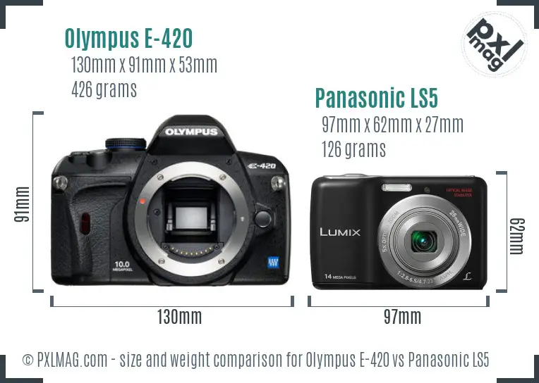 Olympus E-420 vs Panasonic LS5 size comparison