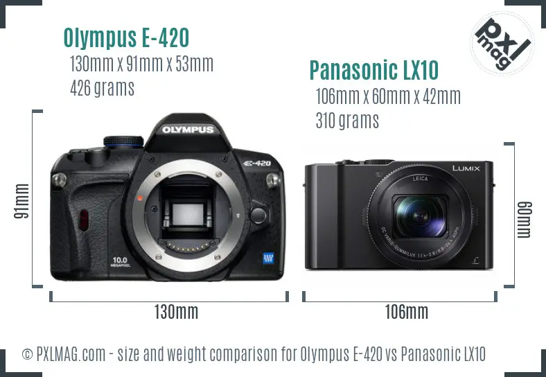 Olympus E-420 vs Panasonic LX10 size comparison