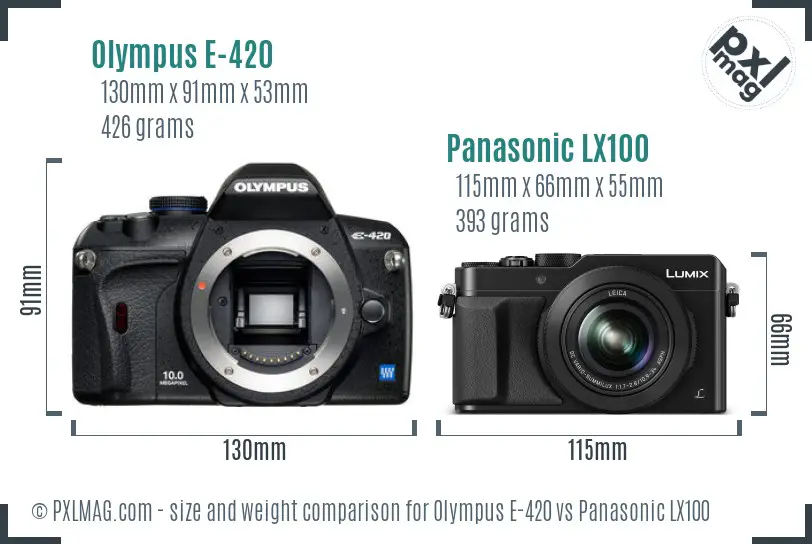Olympus E-420 vs Panasonic LX100 size comparison