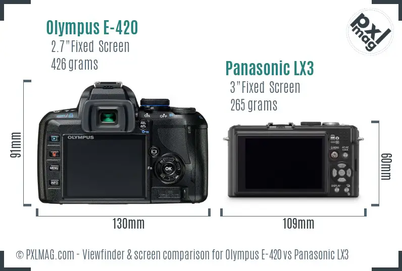 Olympus E-420 vs Panasonic LX3 Screen and Viewfinder comparison