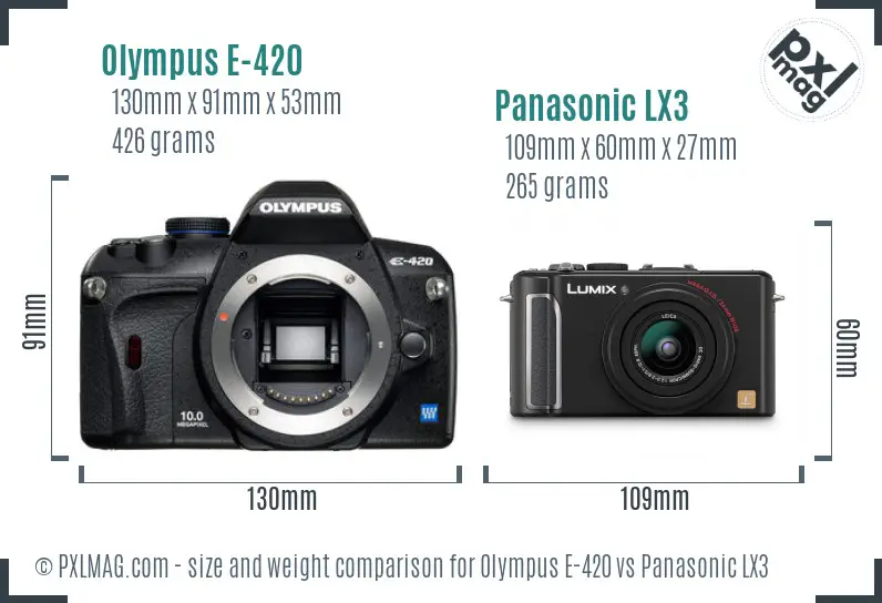 Olympus E-420 vs Panasonic LX3 size comparison