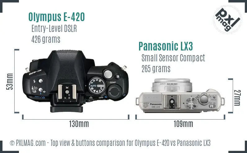 Olympus E-420 vs Panasonic LX3 top view buttons comparison