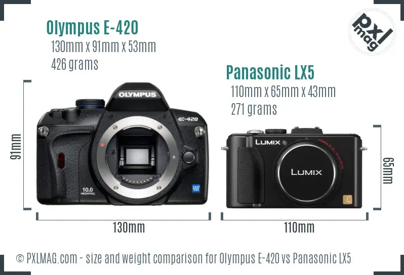 Olympus E-420 vs Panasonic LX5 size comparison