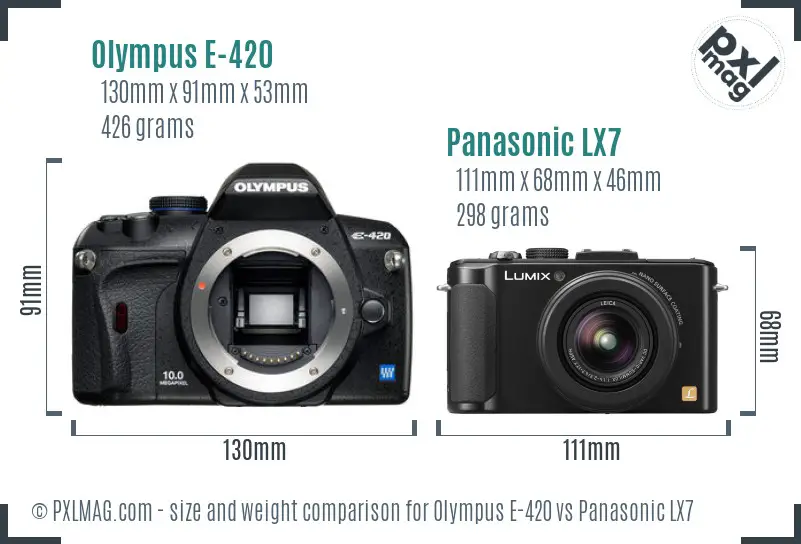 Olympus E-420 vs Panasonic LX7 size comparison