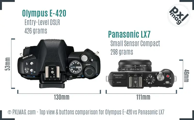 Olympus E-420 vs Panasonic LX7 top view buttons comparison