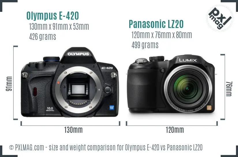 Olympus E-420 vs Panasonic LZ20 size comparison