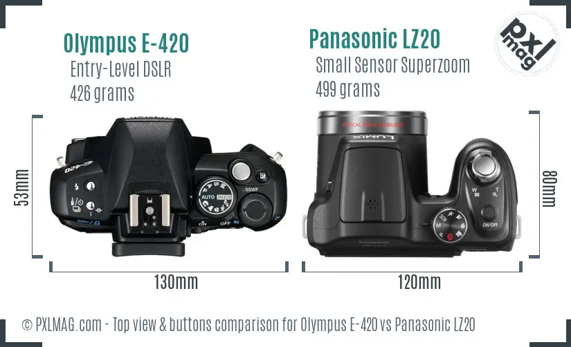 Olympus E-420 vs Panasonic LZ20 top view buttons comparison