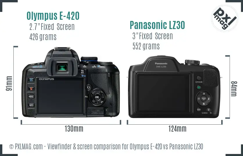 Olympus E-420 vs Panasonic LZ30 Screen and Viewfinder comparison