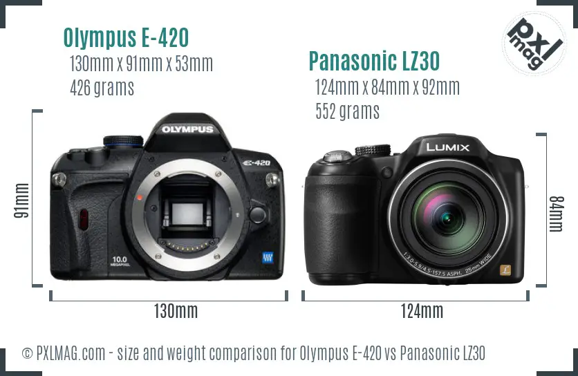 Olympus E-420 vs Panasonic LZ30 size comparison