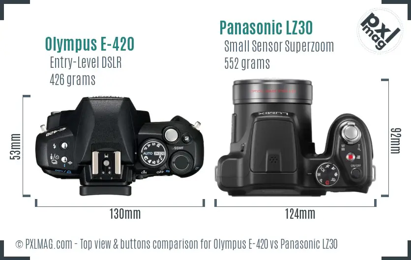 Olympus E-420 vs Panasonic LZ30 top view buttons comparison