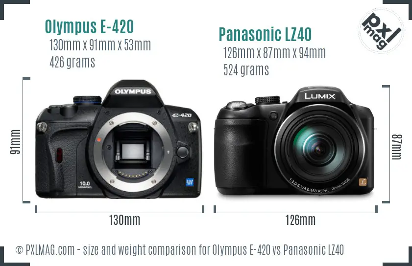 Olympus E-420 vs Panasonic LZ40 size comparison