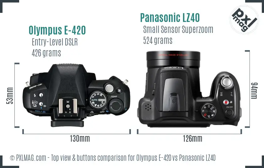 Olympus E-420 vs Panasonic LZ40 top view buttons comparison