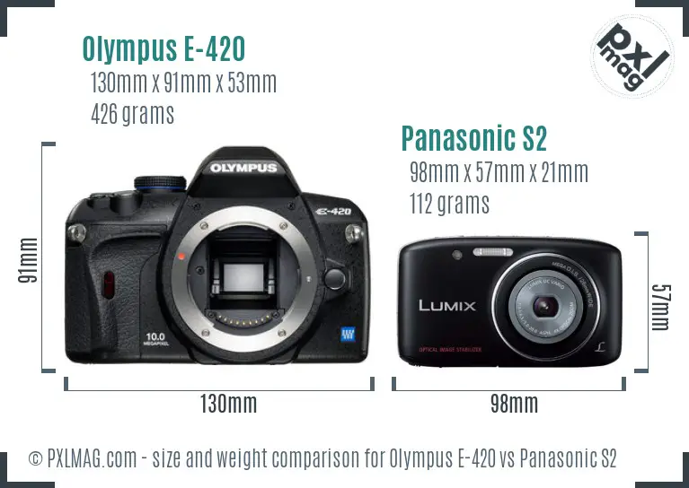Olympus E-420 vs Panasonic S2 size comparison