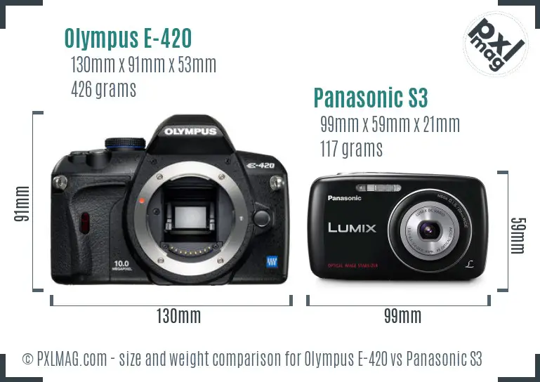 Olympus E-420 vs Panasonic S3 size comparison
