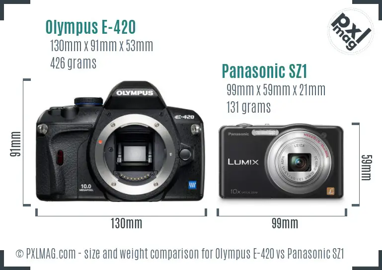 Olympus E-420 vs Panasonic SZ1 size comparison