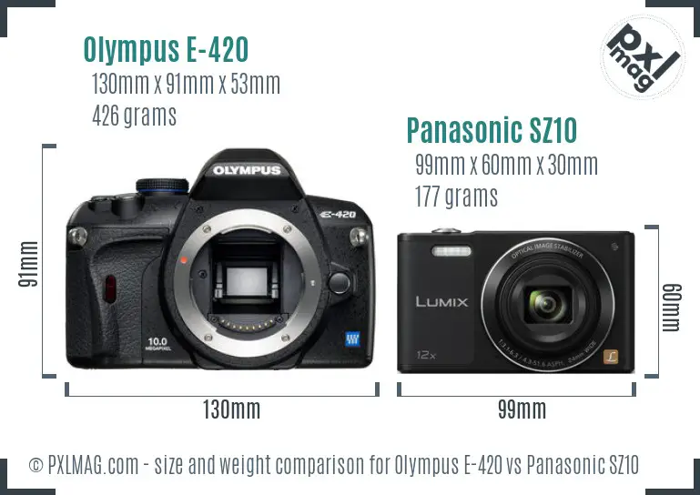 Olympus E-420 vs Panasonic SZ10 size comparison
